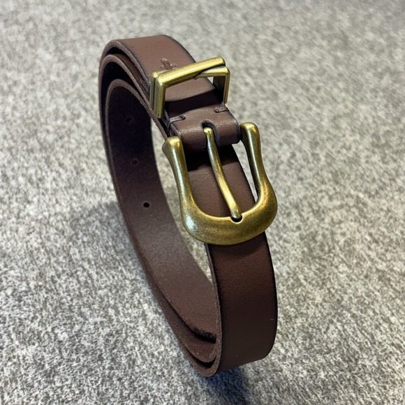 Frye Women's 1"W Leather Belt Large 44" Brown Cognac Brass Buckle - Picture 2 of 15